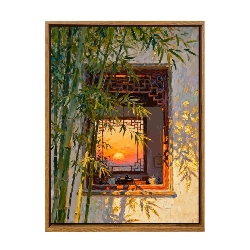 新中式竹影夕阳DIY数字油画