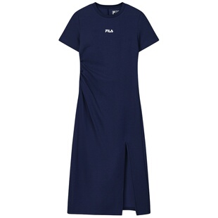 FILA斐乐官方女子针织连衣裙2026夏新款休闲防晒干爽修身开衩长裙