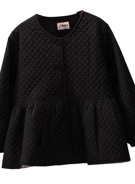 日系菱格棉服长袖女上衣