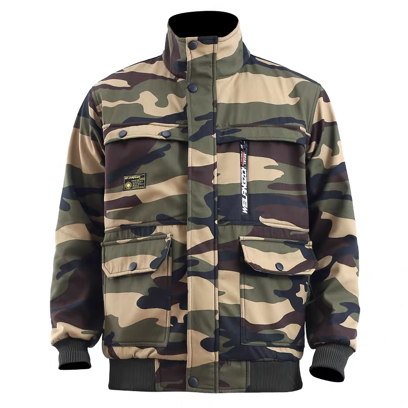 纯棉加绒迷彩服套装男秋冬季