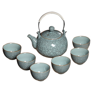 青瓷大容量泡茶壶提梁壶功夫茶具套装家用陶瓷大号凉水壶哥窑冰裂