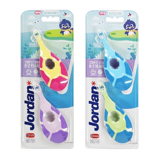 挪威jordan进口婴幼儿童宝宝软毛乳牙刷2支磨牙棒二合一0-2岁-1段