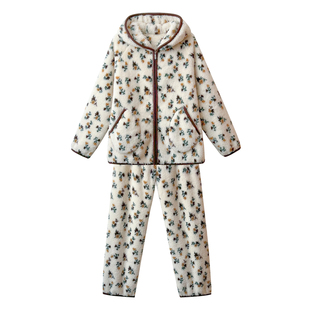 文森熊猫冬季新款双面珊瑚绒加厚睡衣女宽松慵懒毛毛家居服套装