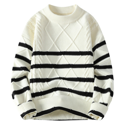 秋冬季男士圆领条纹针织毛衣