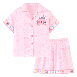 女童冰丝睡衣夏季薄款2026新款卡通蛋仔短袖短裤中大童家居服套装