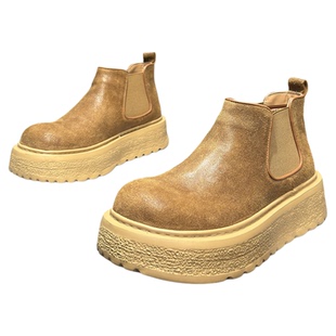 真皮切尔西靴2025新款纯色马丁靴百搭复古一脚蹬高帮厚底短靴男鞋