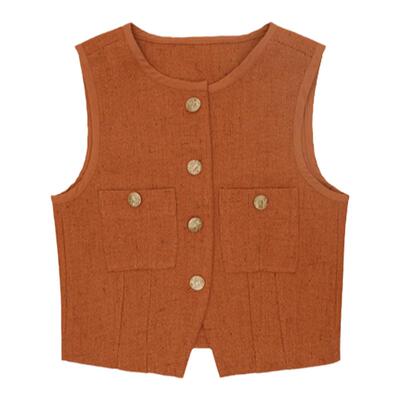 单排扣韩版常规圆领纯色马甲上衣