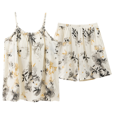 浪莎带胸垫睡衣女士纯棉吊带短裤