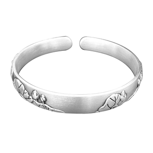 复古银手镯9999纯实心款莲花做旧古法银镯子女款2025新款开口手饰