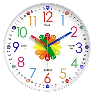 早教学习静音挂钟客厅家用卧室时钟表儿童房彩虹04新款挂墙免打孔