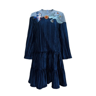 XUNRUO熏若 x ElisabethAnisimow联名明星同款飞鸟与花丝绒连衣裙