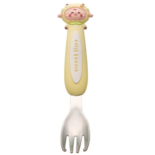 卡通316不锈钢辅食叉可爱学吃饭短勺叉宝宝儿童餐具自主进食训练