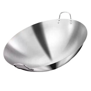 加厚316不锈钢双耳爆炒锅商用燃气柴火灶饭店食堂翻炒鼎专用大锅