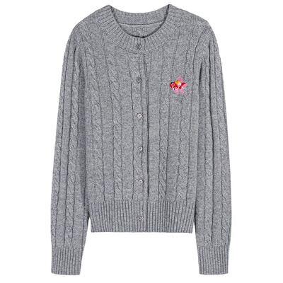 落落狷介灰色开衫毛衣女