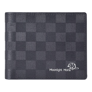 男士真皮质感钱包黑色格子商务短款钱夹送男友简约高端皮夹英伦风