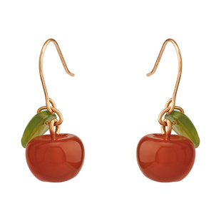 赛赛莉安红苹果圣诞节平安夜玛瑙14K包金小众网红同款耳环耳夹