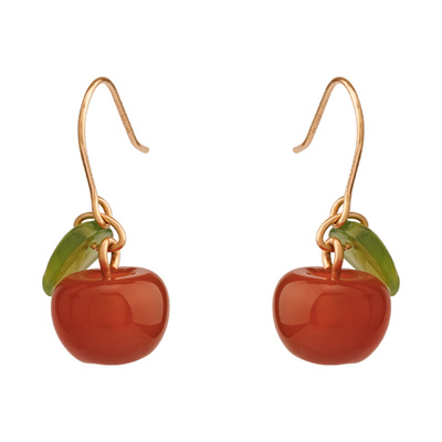 红苹果圣诞节14K包金玛瑙耳环