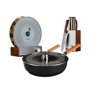 卡特马克唱片钛铁锅家用炒菜锅刀具套装六件套唱片菜板套装切菜板