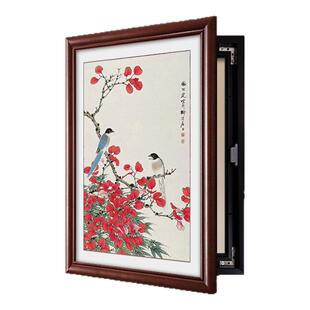 实木新中式电表箱装饰画免打孔电箱遮挡装饰花鸟餐厅挂画定制