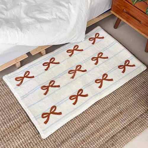 蝴蝶结少女感仿羊绒地垫浴室打理垫脚垫门易吸水入户批发玄关