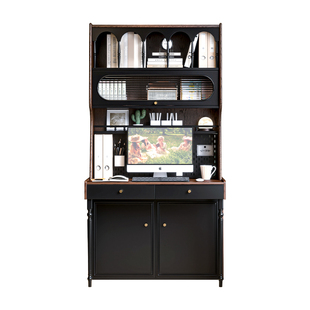 【新品】卧室洞洞板实木书桌书架一体桌子收纳置物架储物柜电脑桌