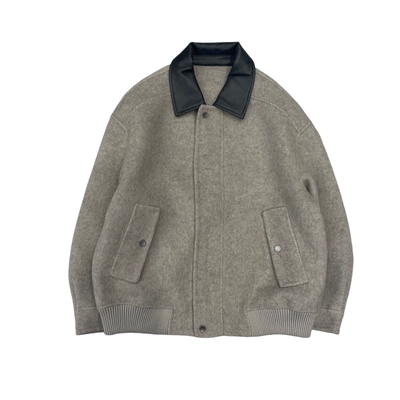 潮牌拼接PU皮领双面尼羊毛夹克