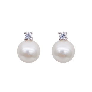 DouxAir正圆施家珍珠耳钉纯银微镶锆耳环日常通勤百搭高级感耳饰