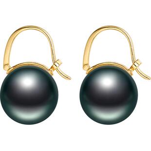 黛米珠宝 诺华 11-12mm正圆大溪地黑珍珠耳环18K金海水耳扣耳钉女