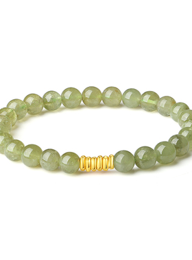 天然沙佛莱绿色水晶手串搭配黄金