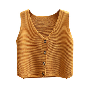 春秋学院风V领马甲女背心开衫外穿短款外套宽松无袖毛衣针织衫