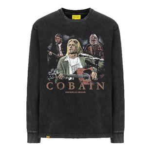 摇滚计划涅槃乐队手绘歌手科特柯本秋冬款美式长袖T恤男纯棉重磅