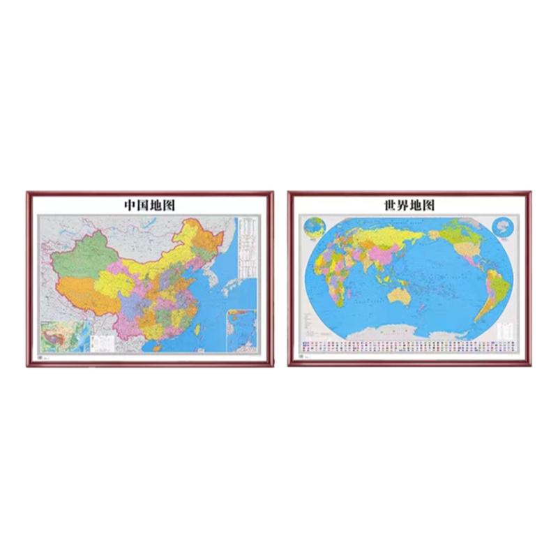 中国世界地图挂画办公室背景墙装饰画书房客厅壁画带框省市可定制