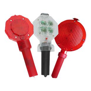 手持式梅花灯交通警示大饼灯LED路障指挥棒路锥灯施工安全电池款