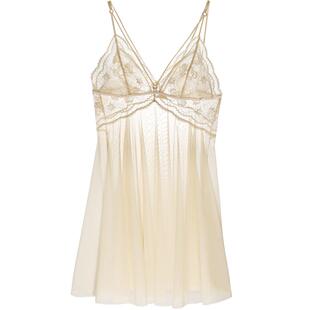 歌瑞尔性感细肩带睡裙禁欲系蕾丝美背家居服深V睡衣女吊带薄纱