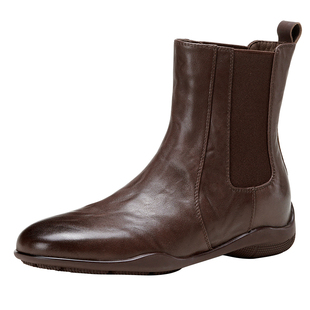 MILLIE'S/妙丽美拉德风真皮切尔西靴女加绒保暖显瘦圆头平底短靴Q