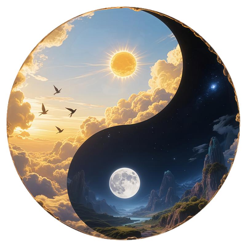 晴阳皓月双景太极圆墙贴画好撕无残胶修身旺气场遮瑕装饰可移除贴