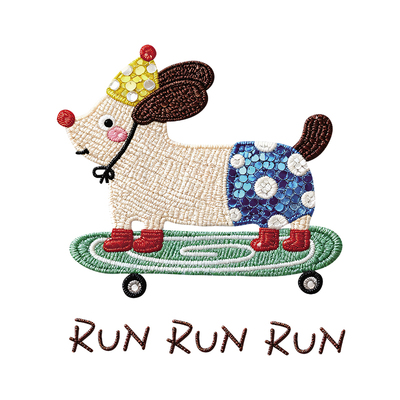 仿珠片可爱滑板小狗图热转印衣服印花装饰辅料高弹胶印白墨烫画贴