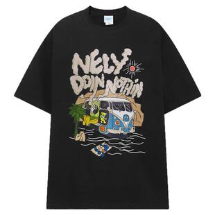 美式复古潮牌卡通字母印花短袖t恤男生夏季宽松嘻哈高街半袖体恤