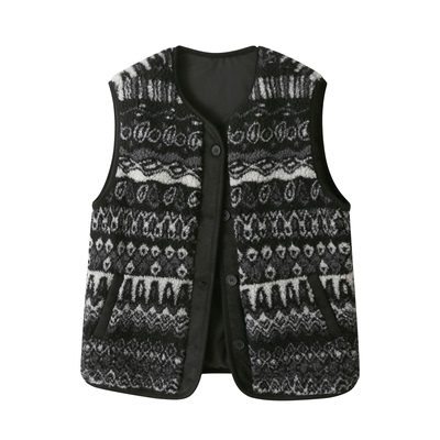 复古费尔岛提花羊羔绒马甲背心女秋冬高级感保暖无袖坎肩马夹外套
