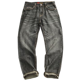 阿美咔叽复古赤耳丹宁牛仔裤男百搭黑灰色猫须刷白水洗做旧锥形裤
