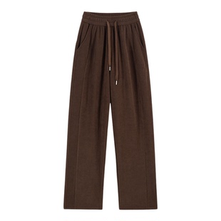 琥珀流光风穿搭雪尼尔阔腿裤女2026新款秋冬窄版直筒仿羊羔绒裤子