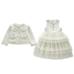 女童小香风外套公主裙加绒名媛儿童女秋冬季洋气蓬蓬连衣裙礼服裙