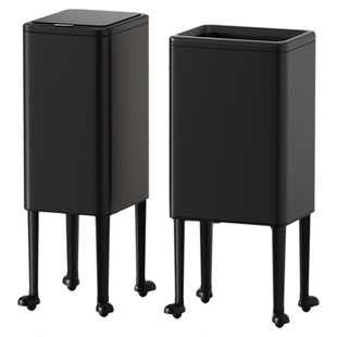 高脚垃圾桶厨房客厅免弯腰卫生桶不锈钢大容量高颜值万向轮可移动