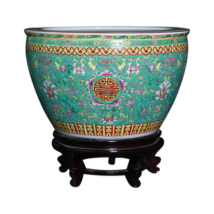 手绘粉彩陶瓷大号鱼缸景德镇睡莲荷花盆仿古客厅庭院书画水缸摆件