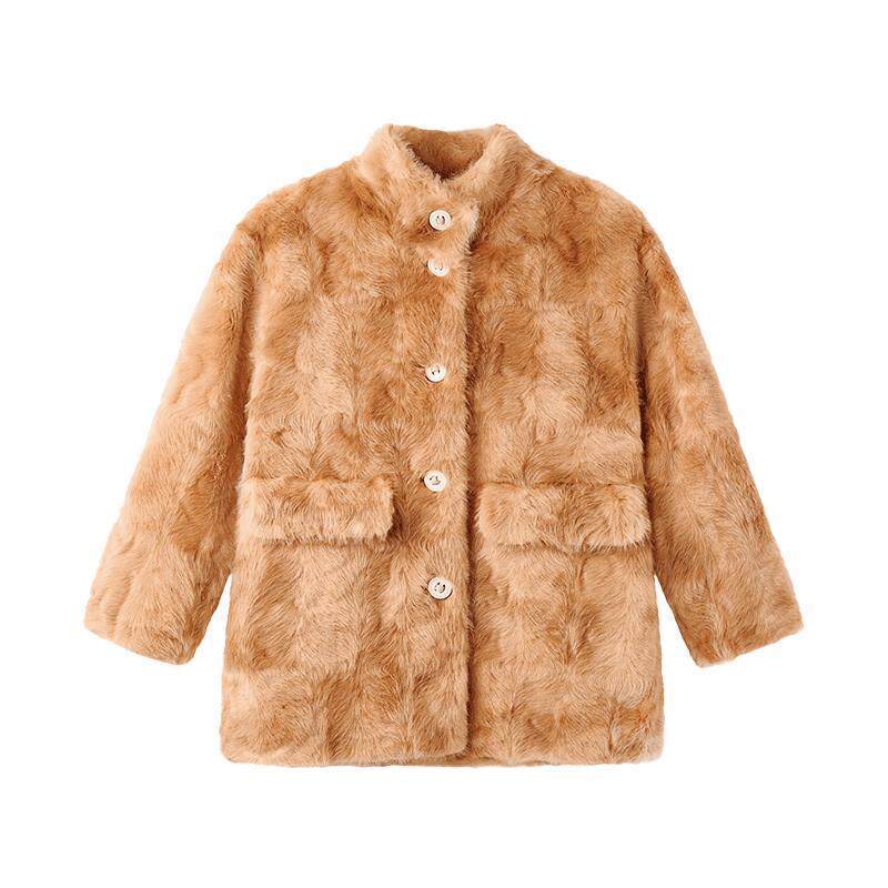 OPCP女童立领仿皮草毛绒大衣