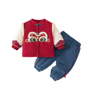 哇哇周岁礼服男宝冬季加厚拜年服婴儿新中式套装小少爷宝宝喜庆风