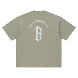 BONELESS圆弧LOGO胶印基础短袖上衣美式高街潮牌重磅T恤夏季男女