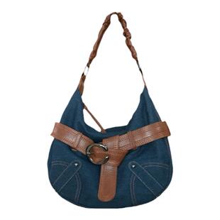 loveyoung 原创 博主同款vintage皮带装饰复古牛仔褶皱腋下单肩包