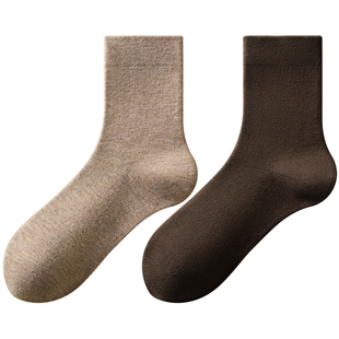 羊毛桑蚕丝松口袜女秋冬季中筒袜咖色棉袜冬天抗寒保暖无骨月子袜