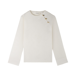 伊纳芙国风宽松提花长袖小衫女2025秋新款新中式气质别致盘口上衣